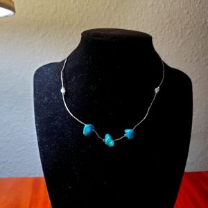 Vintage liquid silver and raw turquoise choker necklace